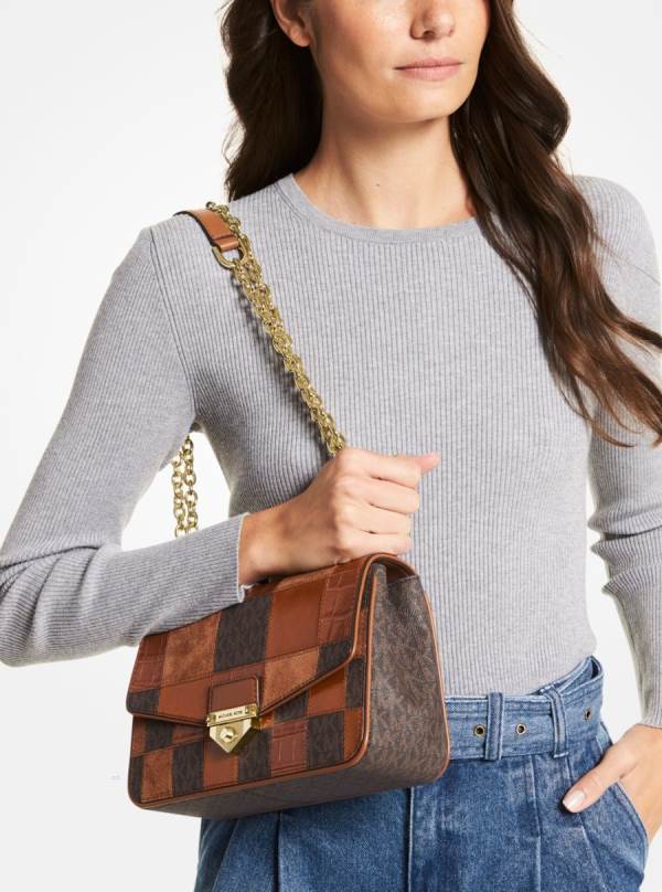 Damske Taška Cez Rameno Michael Kors SoHo Large Patchwork Signature Logo Hnede Viacfarebný - Kabelky Michael Kors Sleva | KUHZL-2389